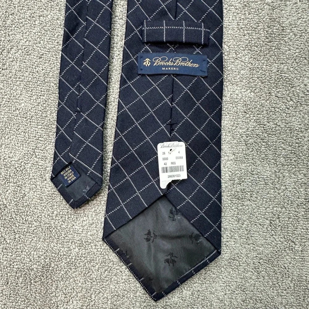 NWT Brooks Brothers Makers Navy Blue Windowpane Wool Silk Tie Made in USA